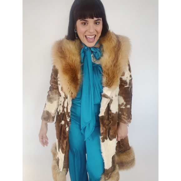 Vintage 70s RARE Cowhide Fur Trim Cuffs Coat S M L - Picture 8 of 8